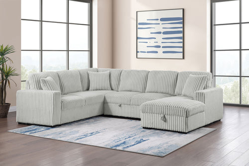 Devonshire Sleeper Sectional Sofa with Storage Chaise & Pop-Up Bed - Grey Corduroy