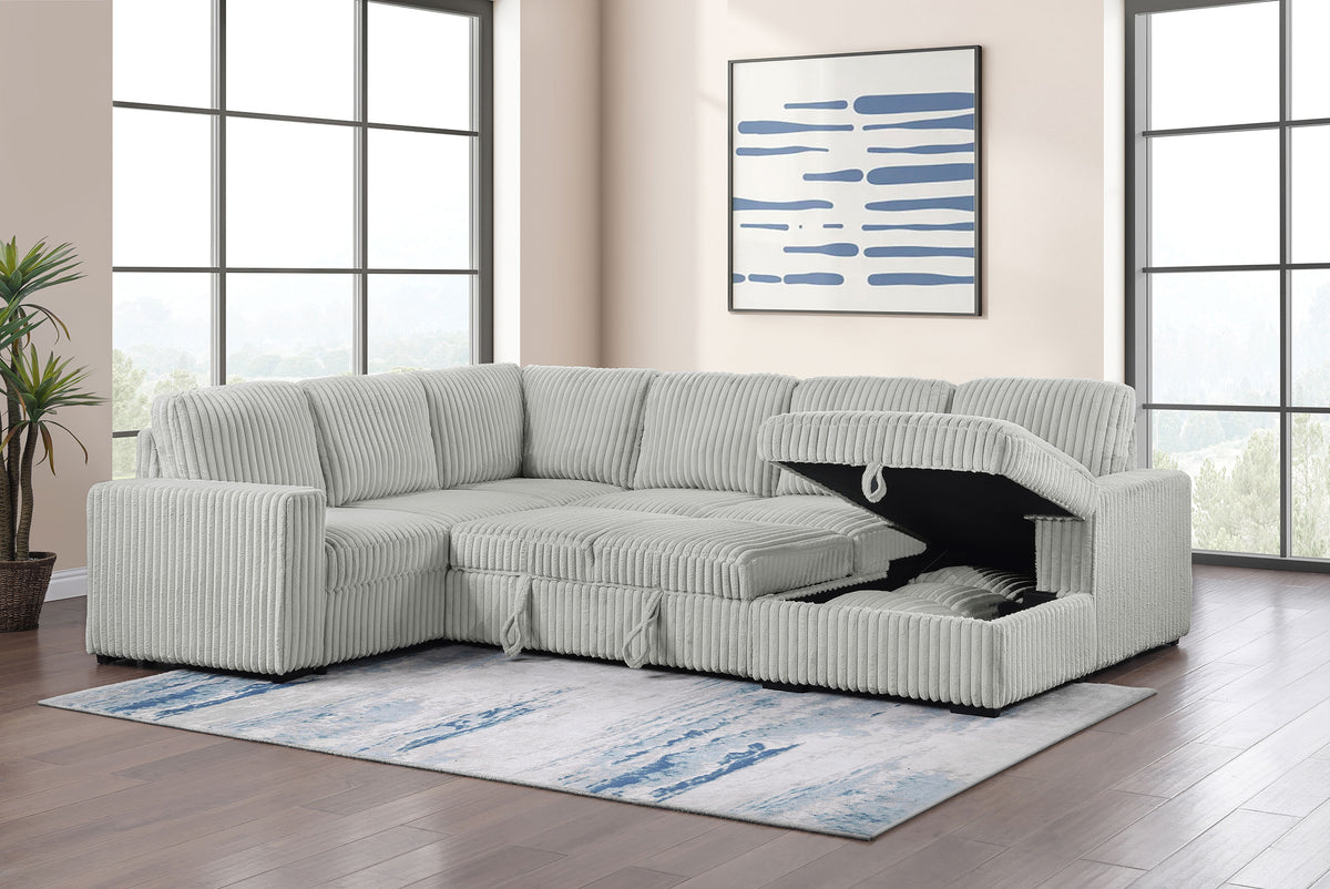 Devonshire Sleeper Sectional Sofa with Storage Chaise & Pop-Up Bed - Grey Corduroy – view 5