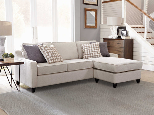Mcloughlin Sloped Arm Sectional with Reversible Chaise - Platinum Chenille, Espresso Tapered Feet