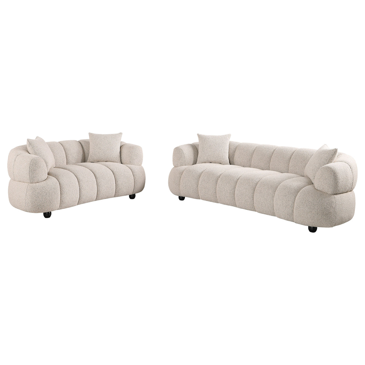 Whitney Channel Tufted Boucle Sofa, Loveseat & Accent Chair - 2pcs- Sofa + Loveseat