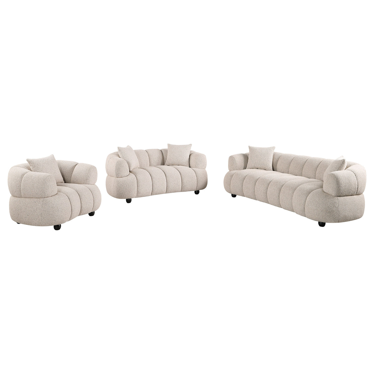 Whitney Channel Tufted Boucle Sofa, Loveseat & Accent Chair - 3pcs- Sofa + Loveseat + Accent Chair