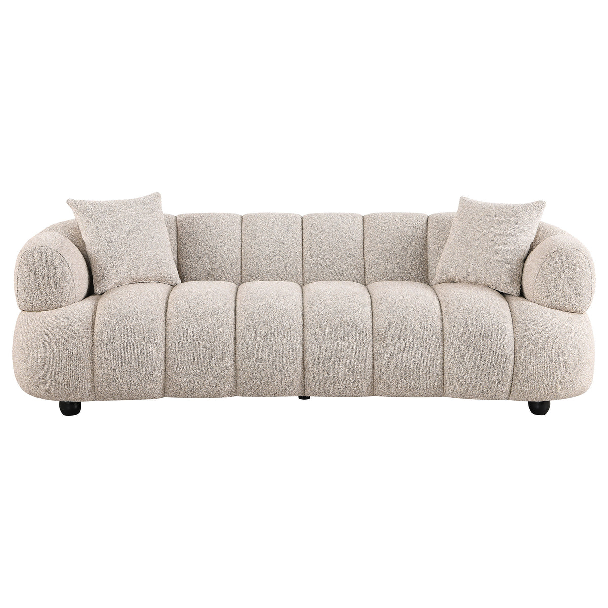 Whitney Channel Tufted Boucle Sofa, Loveseat & Accent Chair - Rounded Arms in Pebble, Contemporary Living Room Sets – view 6