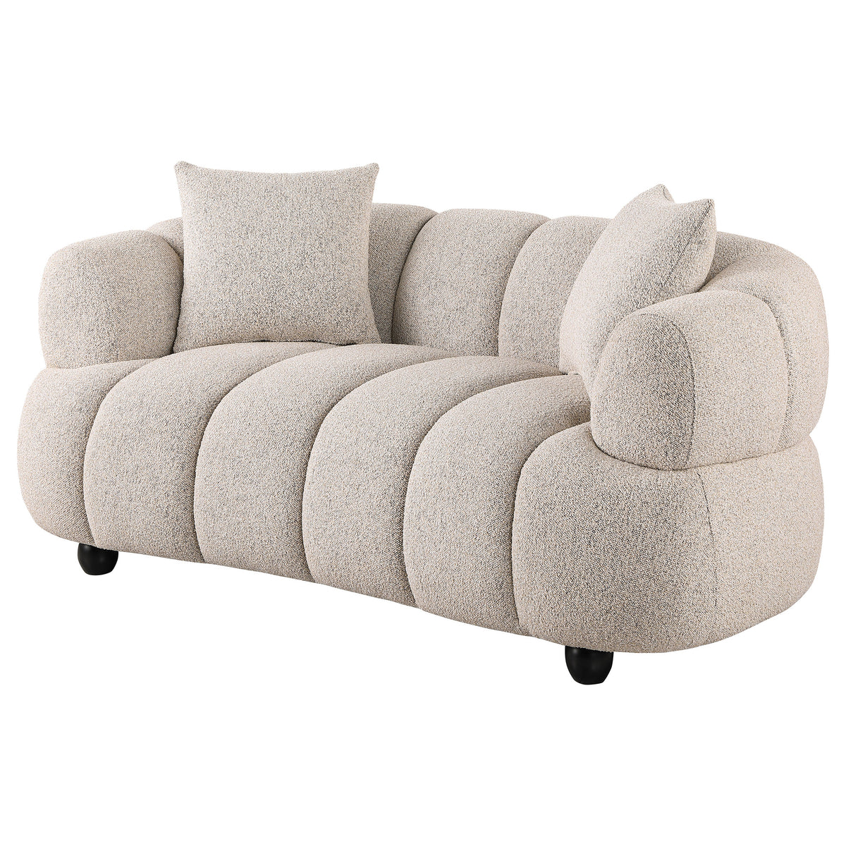 Whitney Channel Tufted Boucle Sofa, Loveseat & Accent Chair - Rounded Arms in Pebble, Contemporary Living Room Sets – view 16