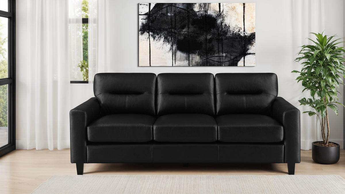 Scotland Track Arm Sofa, Loveseat & Chair - Black Faux Leather Living Room Sets – view 1