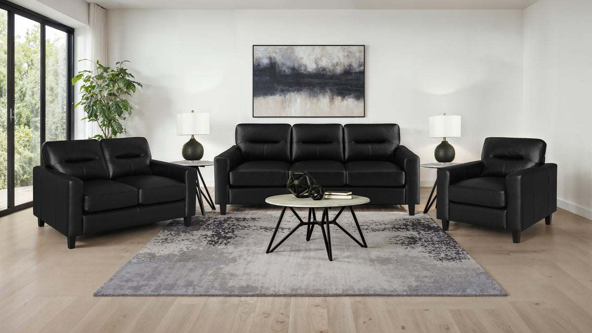 Scotland Track Arm Sofa, Loveseat & Chair - Black Faux Leather Living Room Sets – view 17