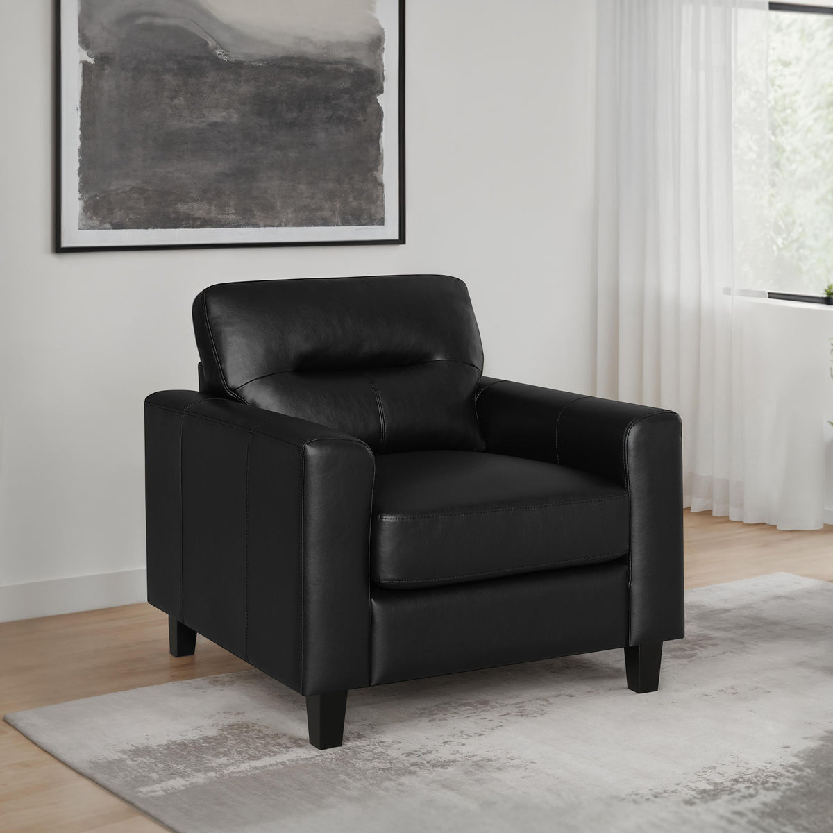 Scotland Track Arm Sofa, Loveseat & Chair - Black Faux Leather Living Room Sets - lifestyle