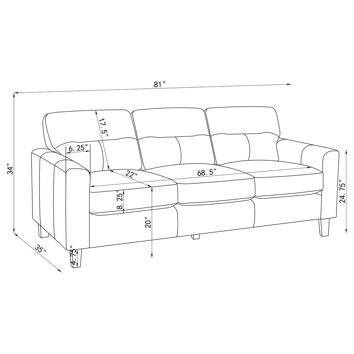 Scotland Track Arm Sofa, Loveseat & Chair - Brown Faux Leather Living Room Sets – view 17