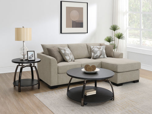 Storey Sleeper Sectional Chaise Sofa - Camel Chenille with Pull-Out Bed & Geometric Accent Pillows