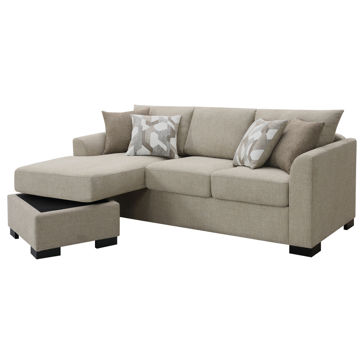 Storey Sleeper Sectional Chaise Sofa - Camel Chenille with Pull-Out Bed & Geometric Accent Pillows – view 8