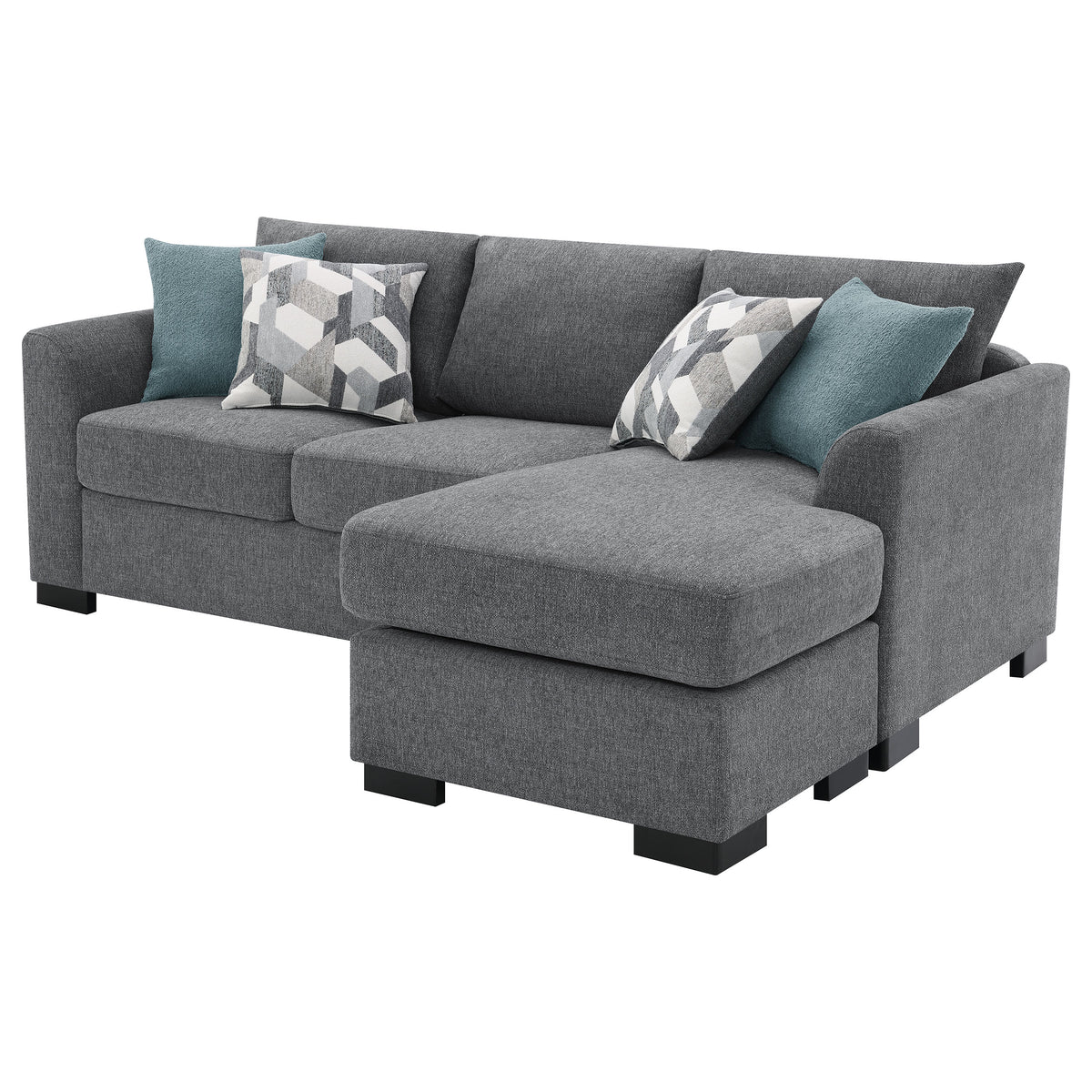 Storey Sleeper Sectional Sofa with Chaise - Grey Chenille with Rounded Track Arms & Accent Pillows – view 11