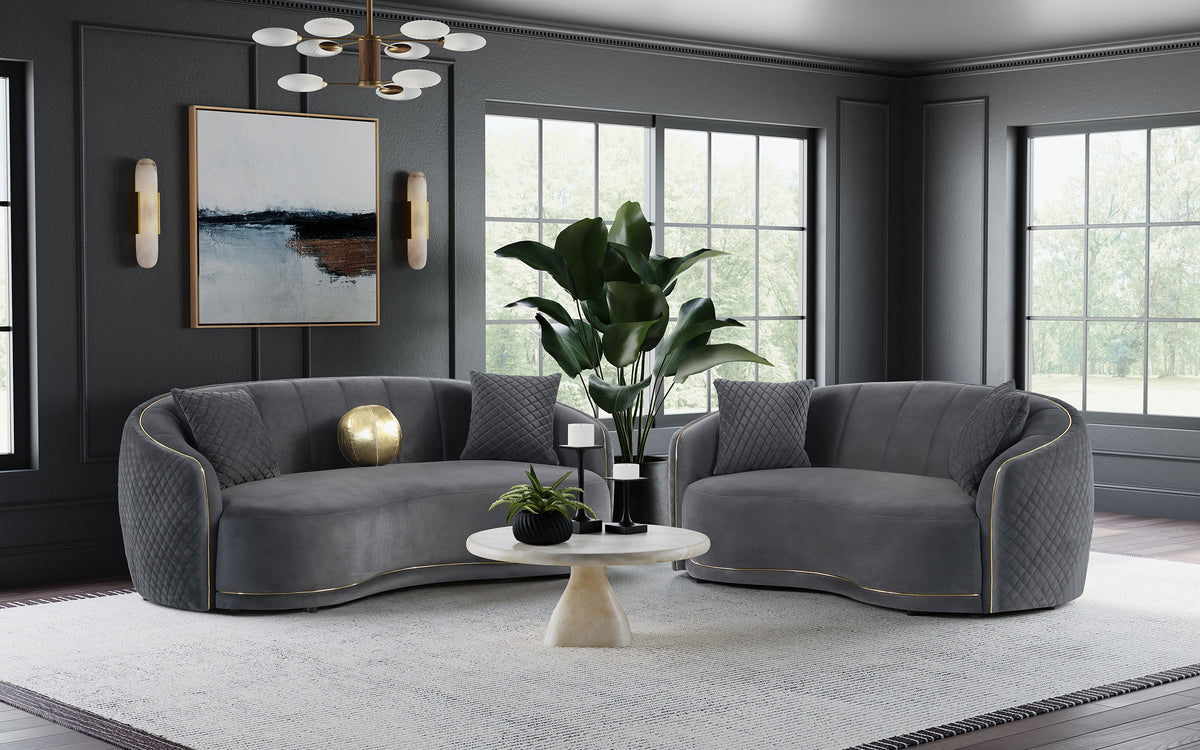 Brookside Curved Velvet Sofa & Loveseat - 2pcs- Sofa + Loveseat