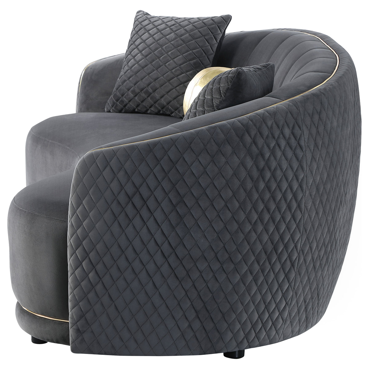 Brookside Curved Velvet Sofa & Loveseat - Channel Tufted Dark Grey with Gold Trim, Modern Living Room Sets – view 8