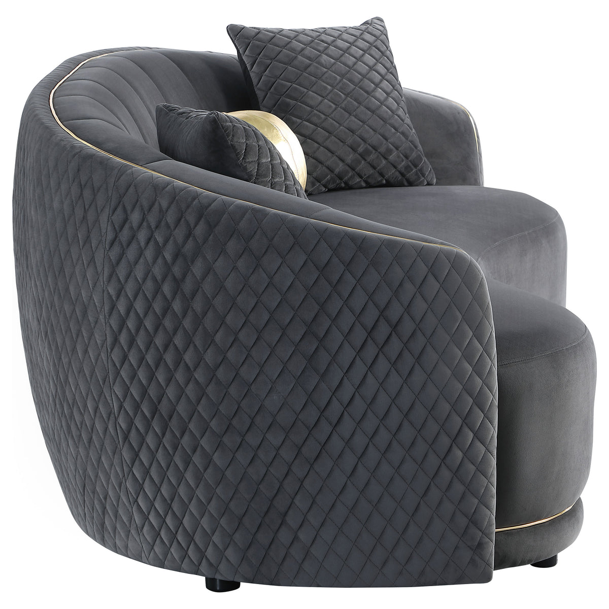 Brookside Curved Velvet Sofa & Loveseat - Channel Tufted Dark Grey with Gold Trim, Modern Living Room Sets – view 11