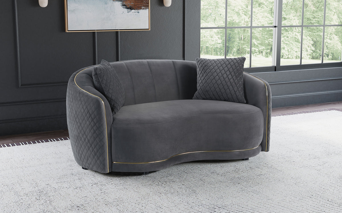 Brookside Curved Velvet Sofa & Loveseat - Channel Tufted Dark Grey with Gold Trim, Modern Living Room Sets – view 2