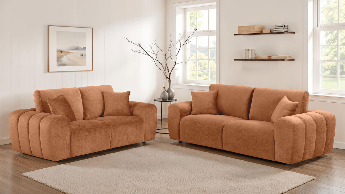 Burnett Wide Arm Chenille Sofa, Loveseat, Chair & Ottoman - 2pcs- Sofa + Loveseat