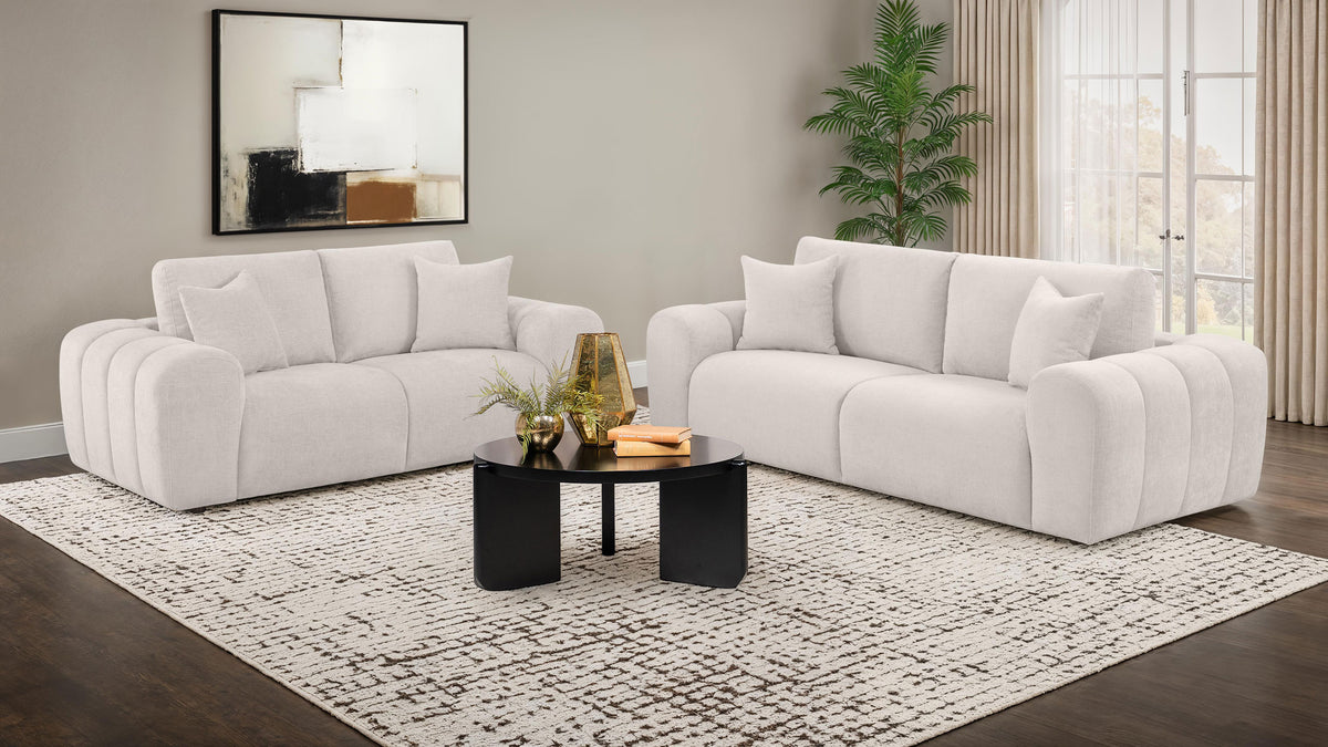 Burnett Wide Arm Chenille Sofa, Loveseat, Chair & Ottoman - Sculptural Ivory Living Room Sets โ view 20