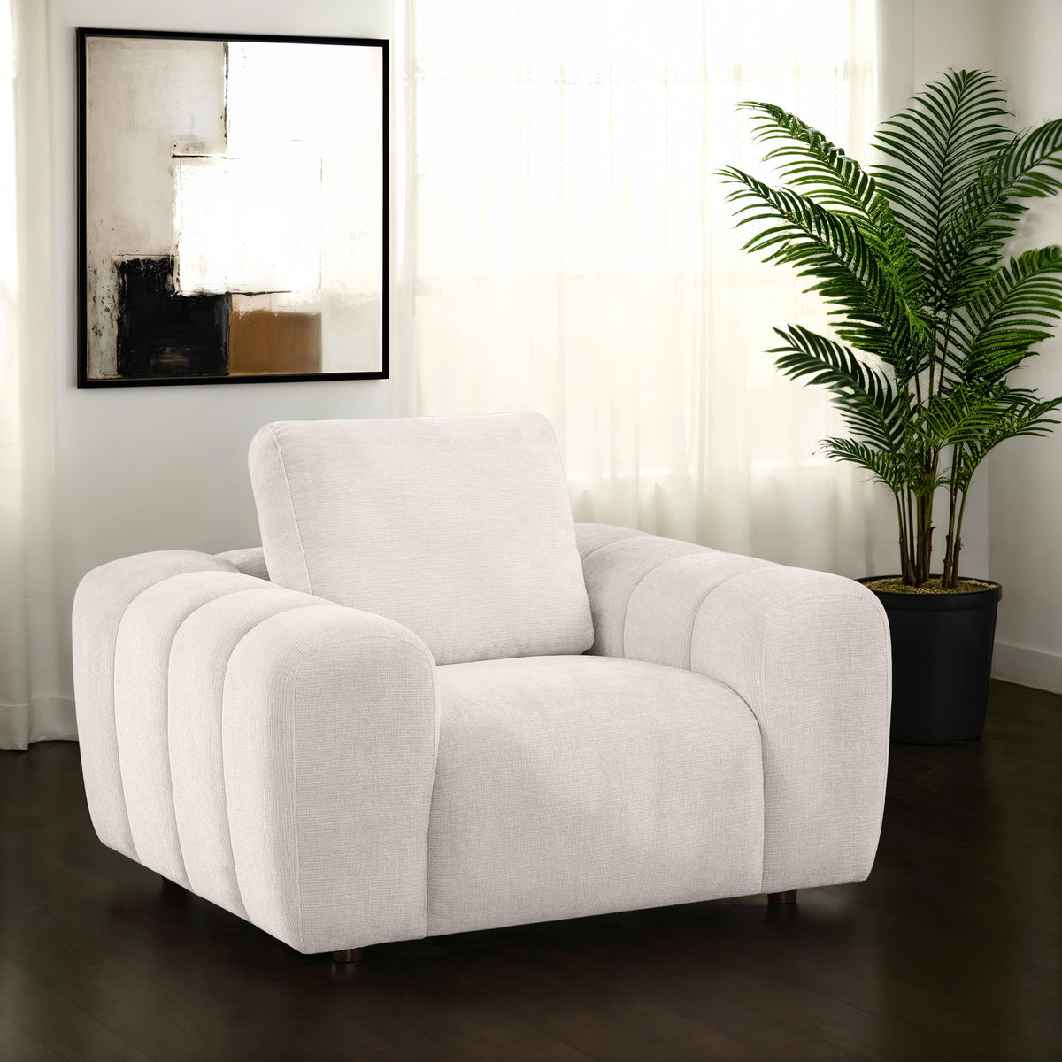 Burnett Wide Arm Chenille Sofa, Loveseat, Chair & Ottoman - Sculptural Ivory Living Room Sets - lifestyle