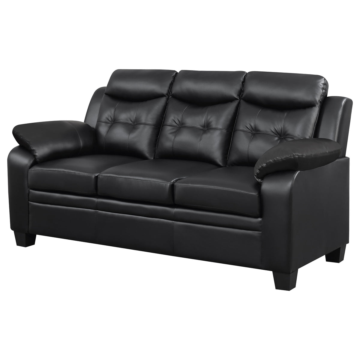 Finley Tufted Sofa, Loveseat & Chair - Black Faux Leather with Padded Headrests & Pocket Coil Seating – view 10