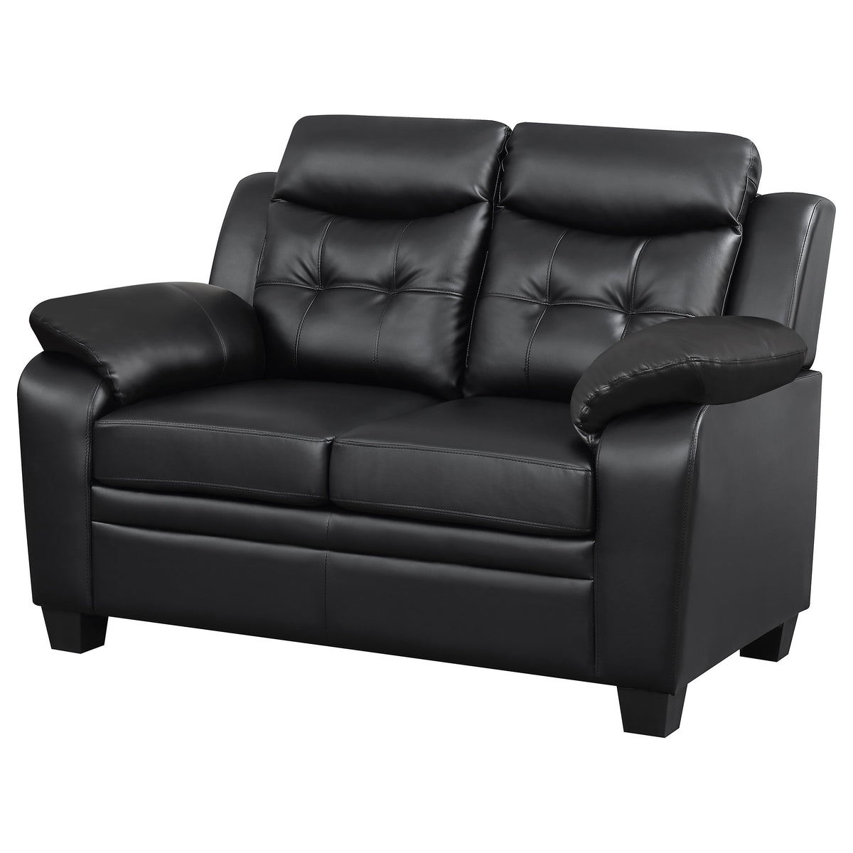 Finley Tufted Sofa, Loveseat & Chair - Black Faux Leather with Padded Headrests & Pocket Coil Seating – view 18