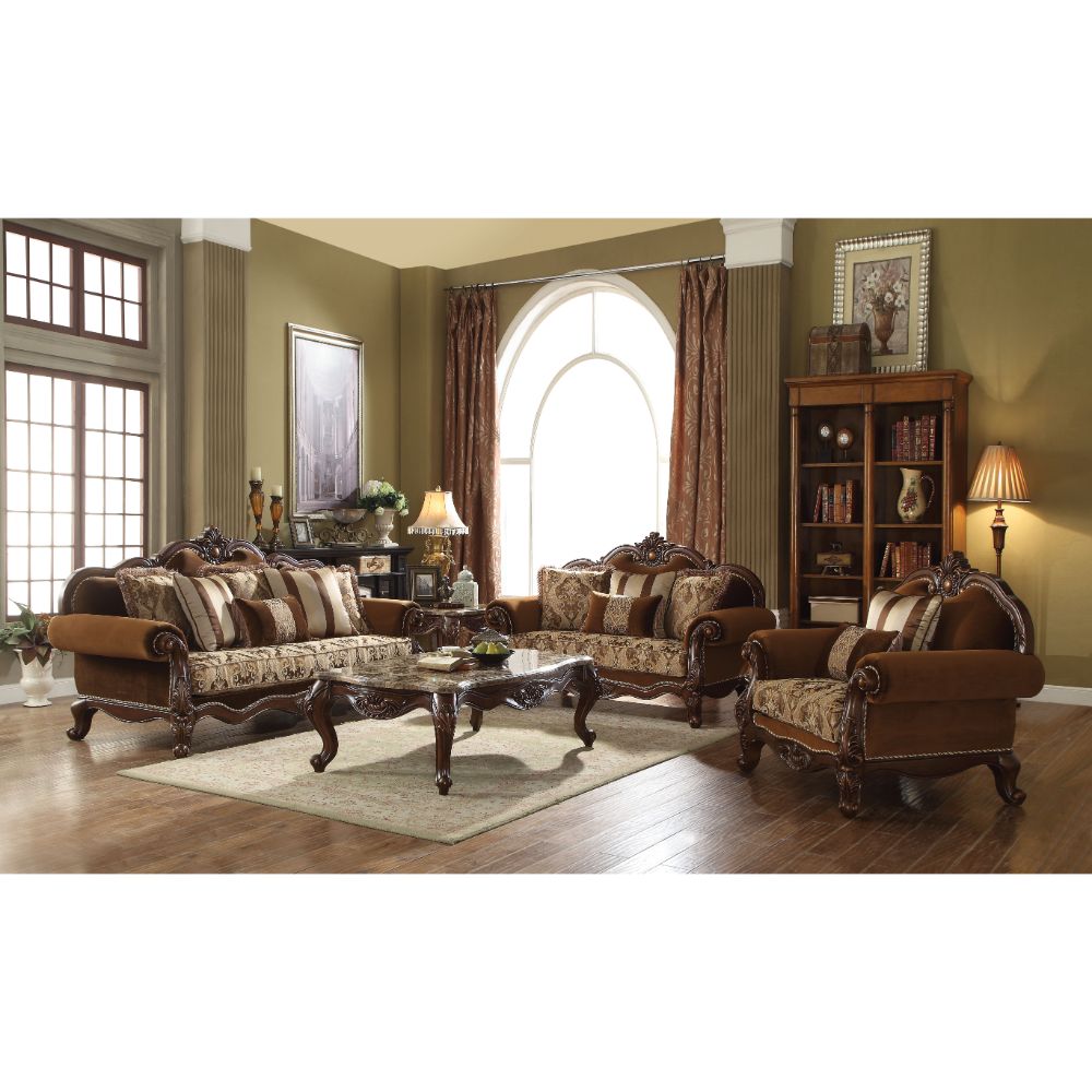 Jardena Carved Camel Back Sofa, Loveseat & Chair