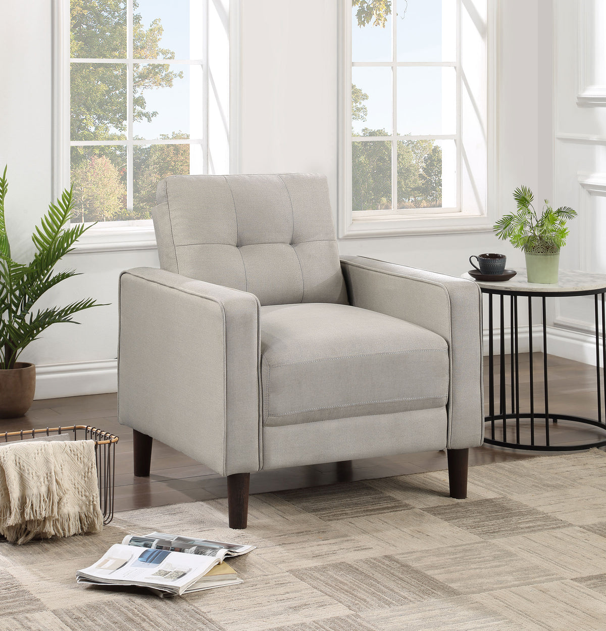 Bowen Track Arm Sofa, Loveseat & Accent Chair - Grid-Tufted Beige Performance Fabric Living Room Sets - lifestyle