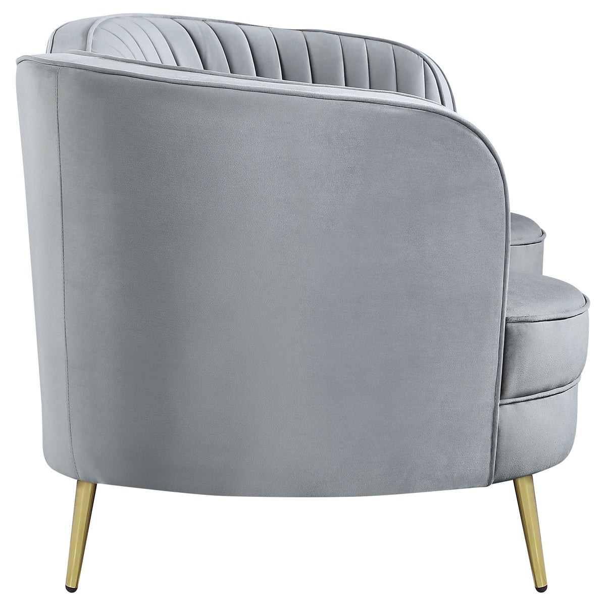 Sophia Kidney-Shaped Velvet Sofa, Loveseat & Barrel Chair - Channel Tufted Grey with Gold Legs