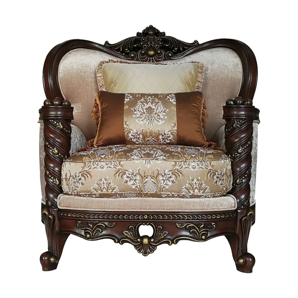 Devayne Wingback Loveseat, Chair & Marble Tables