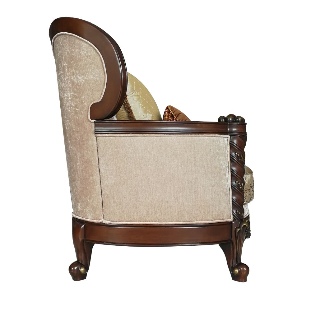 Devayne Wingback Loveseat, Chair & Marble Tables