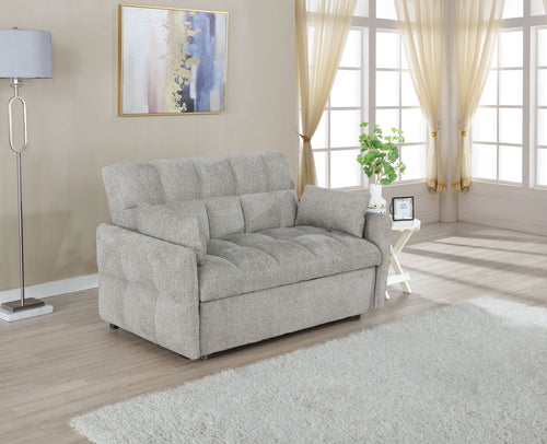 Cotswold Convertible Sleeper Sofa Bed - Tufted Light Grey Chenille with Pull-Out Bed & Memory Foam Topper