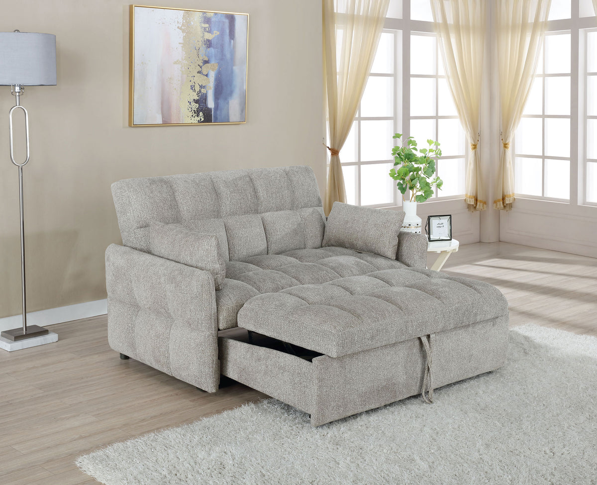 Cotswold Convertible Sleeper Sofa Bed - Tufted Light Grey Chenille with Pull-Out Bed & Memory Foam Topper – view 3