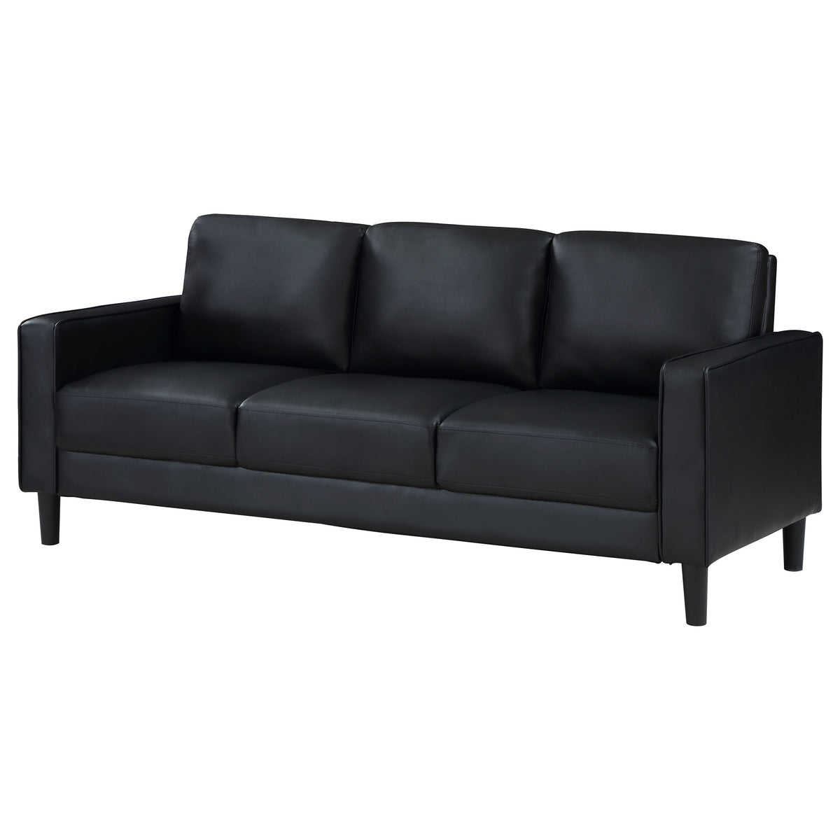 Ruth Track Arm Sofa, Loveseat & Accent Chair - Modern Black Faux Leather Living Room Sets – view 10