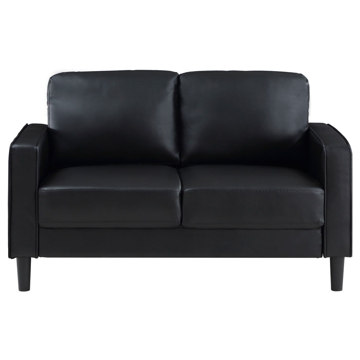 Ruth Track Arm Sofa, Loveseat & Accent Chair - Modern Black Faux Leather Living Room Sets – view 18