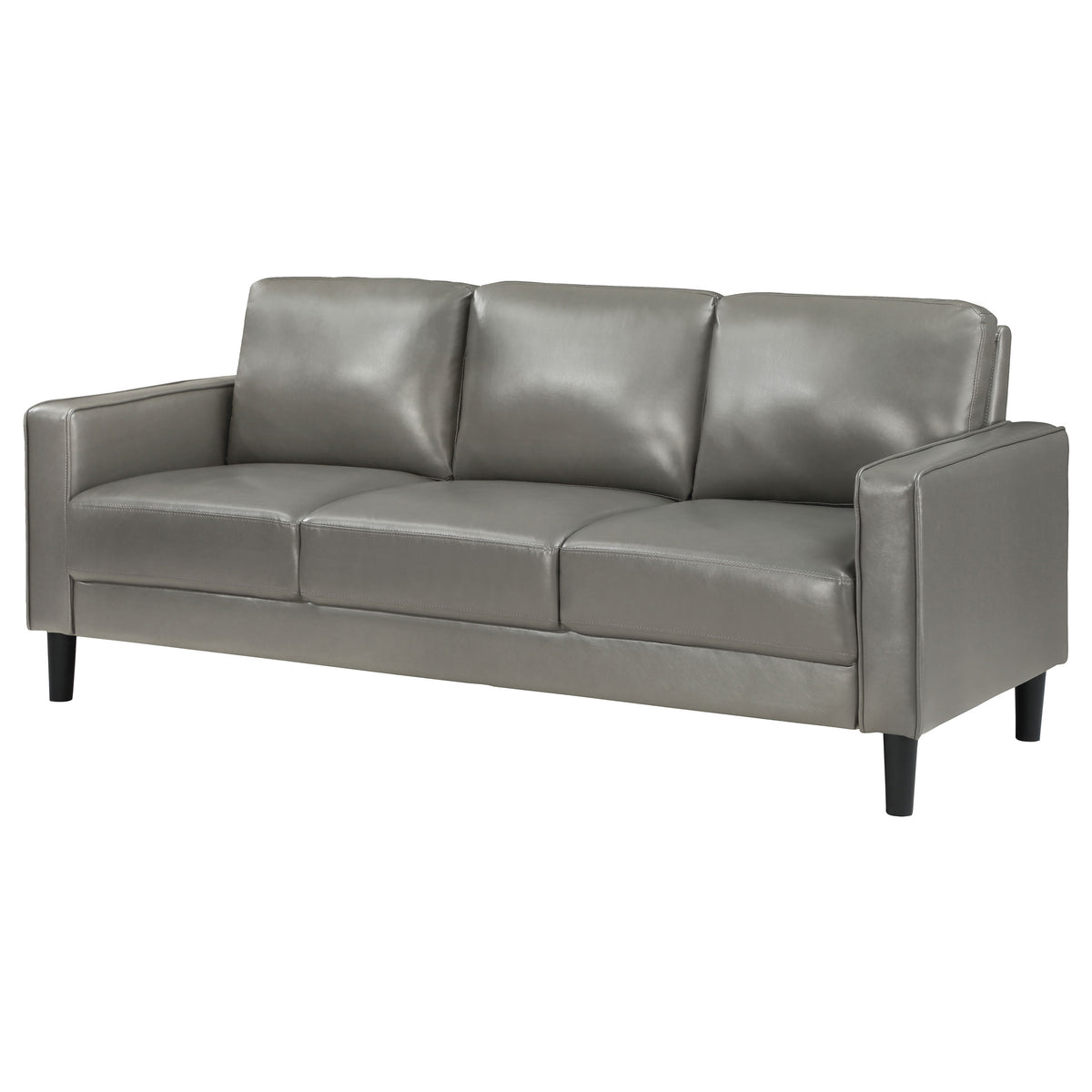 Ruth Track Arm Sofa, Loveseat & Chair - Grey Faux Leather with Black Tapered Legs β view 10