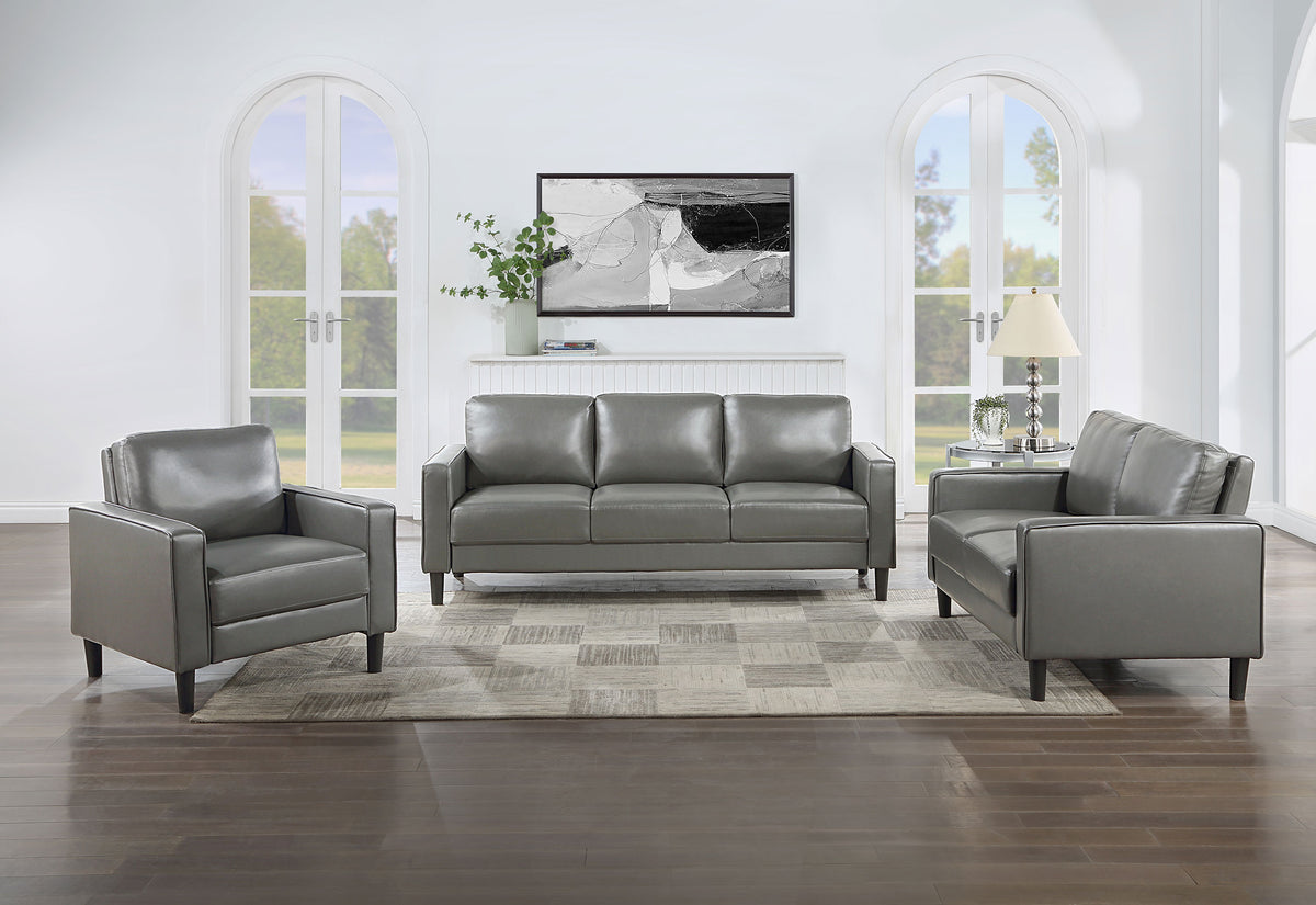 Ruth Track Arm Sofa, Loveseat & Chair - Grey Faux Leather with Black Tapered Legs β view 17