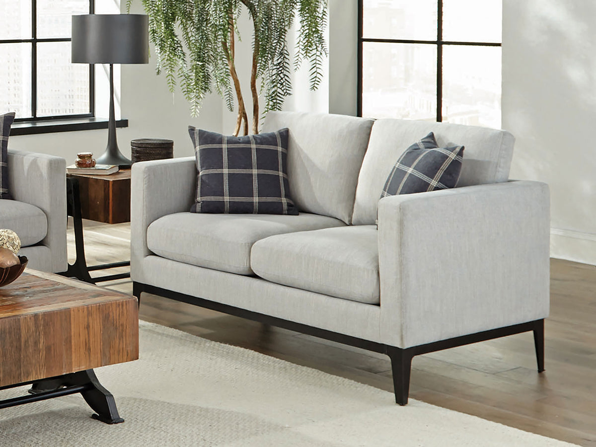 Apperson Track Arm Sofa, Loveseat & Chair - Light Grey Linen-Like Upholstery with Reversible Cushions – view 17