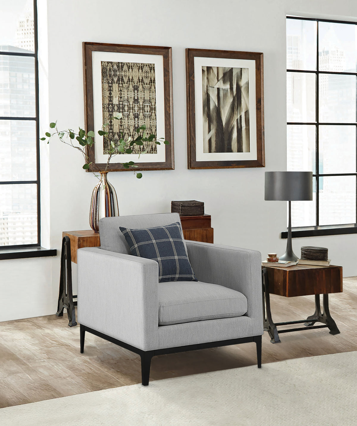 Apperson Track Arm Sofa, Loveseat & Chair - Light Grey Linen-Like Upholstery with Reversible Cushions - lifestyle