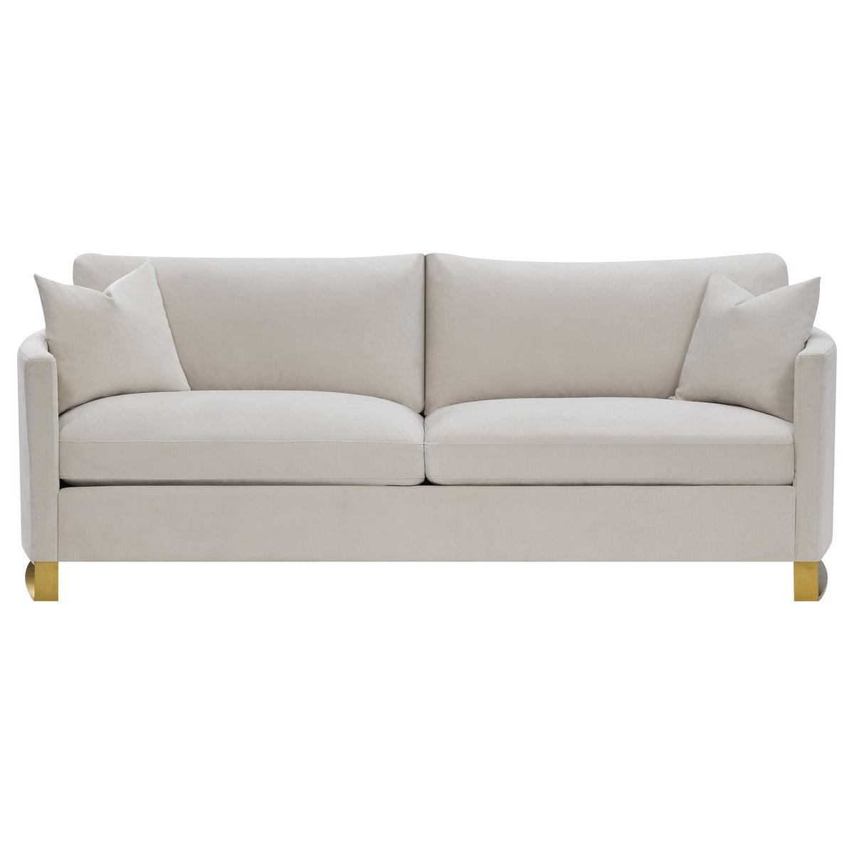 Corliss Curved Track Arm Sofa, Loveseat & Chair - Beige Velvet with Gold Legs, Living Room Sets – view 7