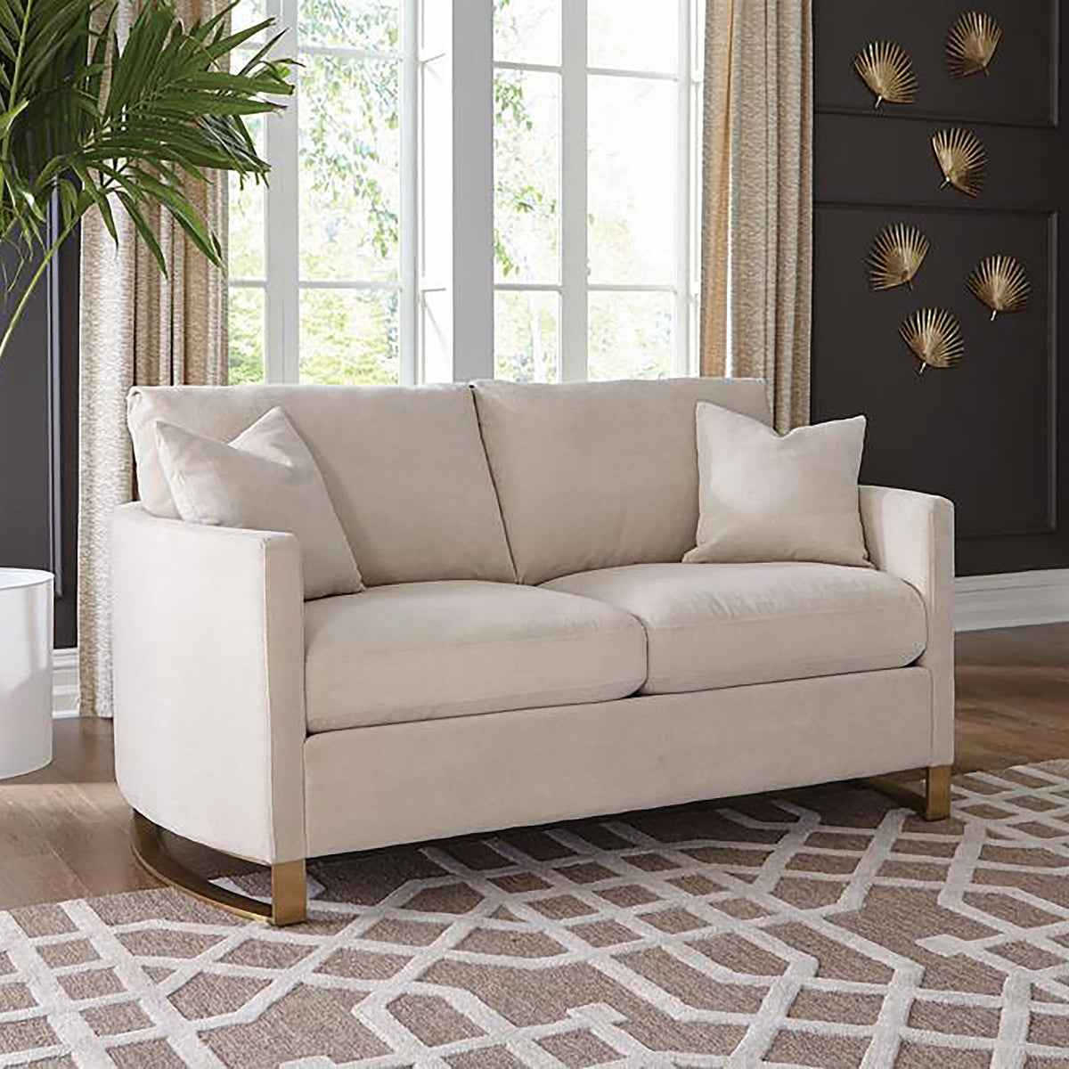 Corliss Curved Track Arm Sofa, Loveseat & Chair - Beige Velvet with Gold Legs, Living Room Sets – view 16