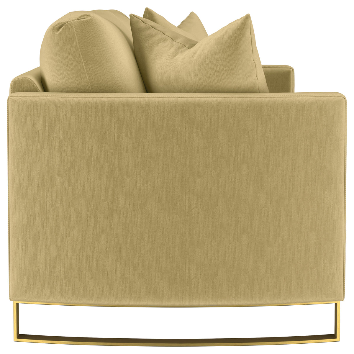 Corliss Curved Track Arm Velvet Sofa, Loveseat & Chair - Camel with Gold Legs, Living Room Sets – view 13