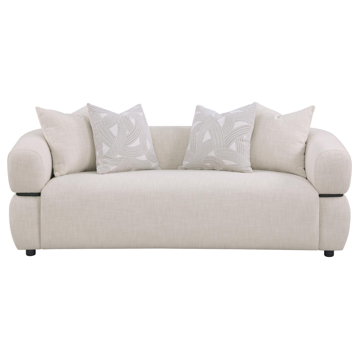 Jeanette Round Arm Sofa, Loveseat & Chair - Sculptural Beige Fabric with Waterfall Seat & Wood Trim – view 9