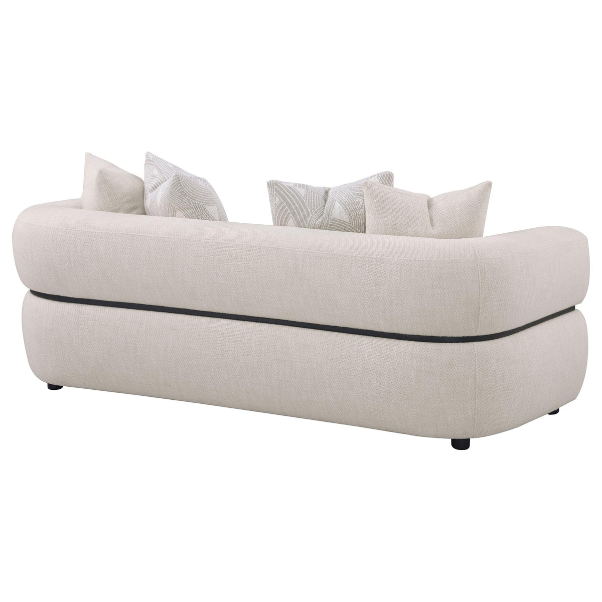 Jeanette Round Arm Sofa, Loveseat & Chair - Sculptural Beige Fabric with Waterfall Seat & Wood Trim – view 13
