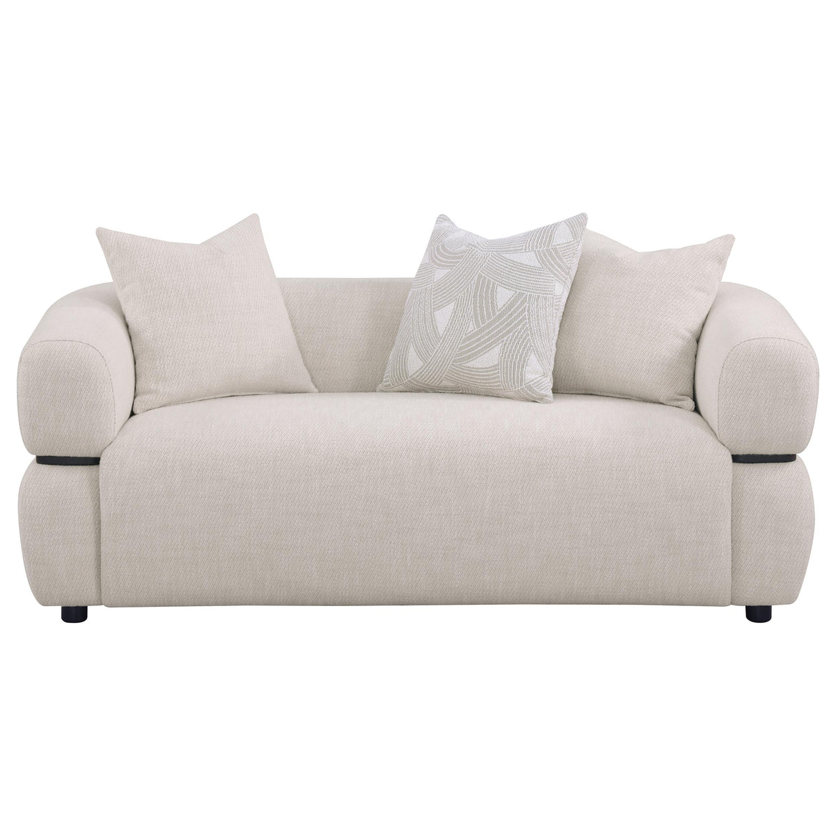 Jeanette Round Arm Sofa, Loveseat & Chair - Sculptural Beige Fabric with Waterfall Seat & Wood Trim – view 20