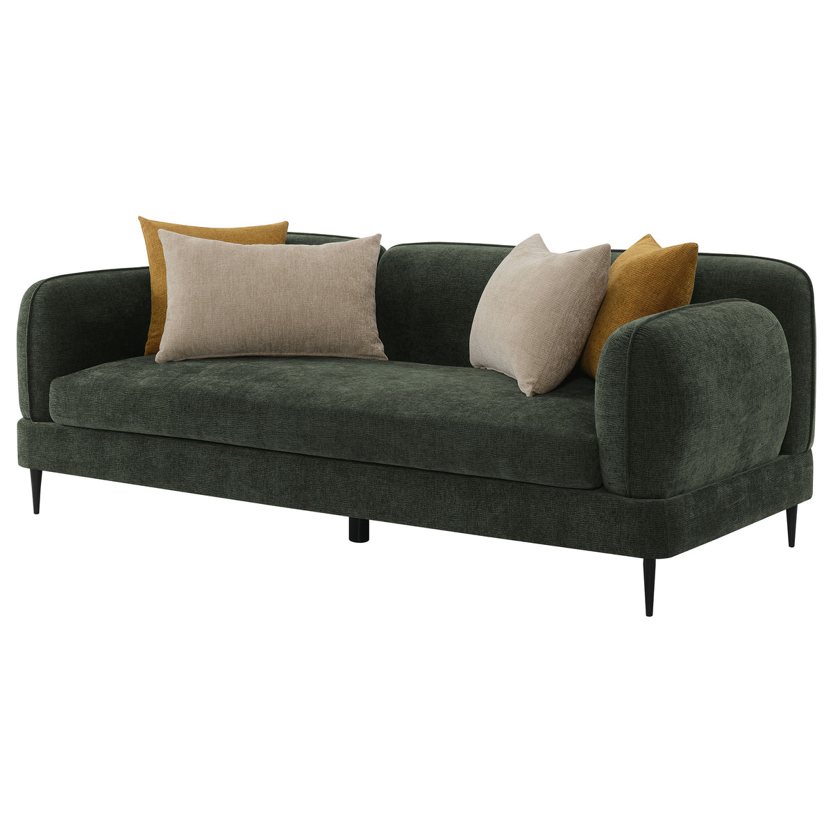 Jade Chenille Sofa & Loveseat - Waterfall Bench Seat with Sculpted Arms & Metal Legs in Green โ view 7
