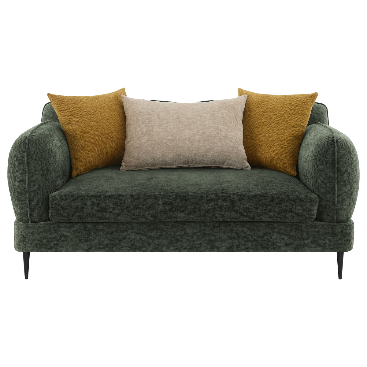 Jade Chenille Sofa & Loveseat - Waterfall Bench Seat with Sculpted Arms & Metal Legs in Green โ view 17