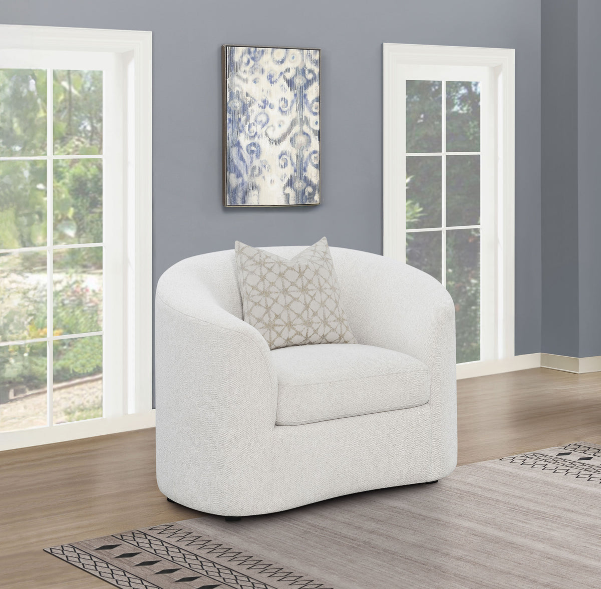 Rainn Curved Boucle Sofa, Loveseat & Accent Chair - Sloped Arms in Latte, Modern Living Room Sets - lifestyle