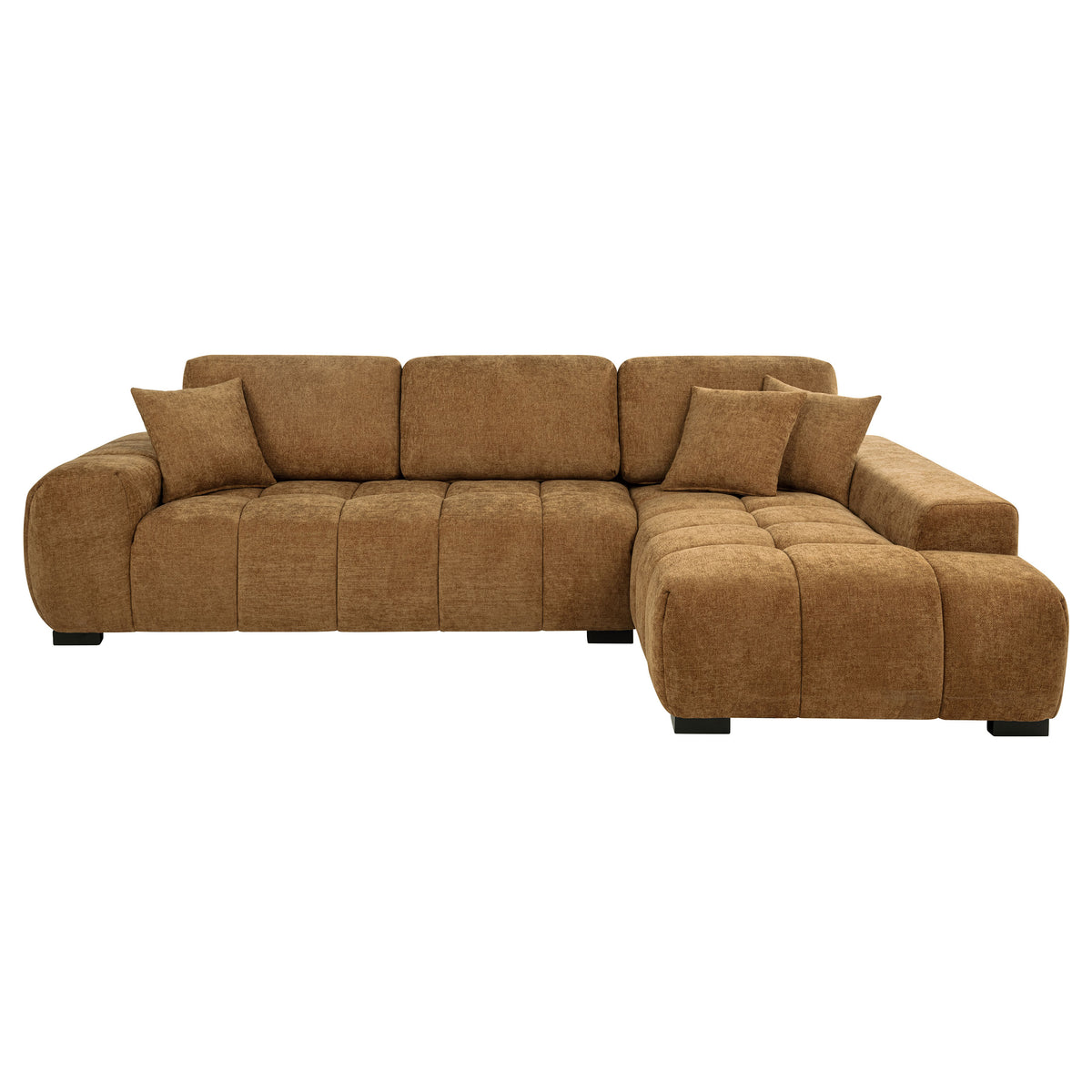Octavia Sectional with Chaise, Accent Chair & Ottoman - Mid-Century Grid-Tufted Amber Fabric – view 7