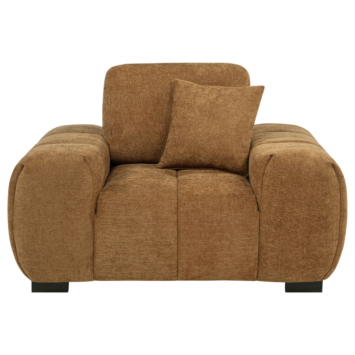Octavia Sectional with Chaise, Accent Chair & Ottoman - Mid-Century Grid-Tufted Amber Fabric – view 14