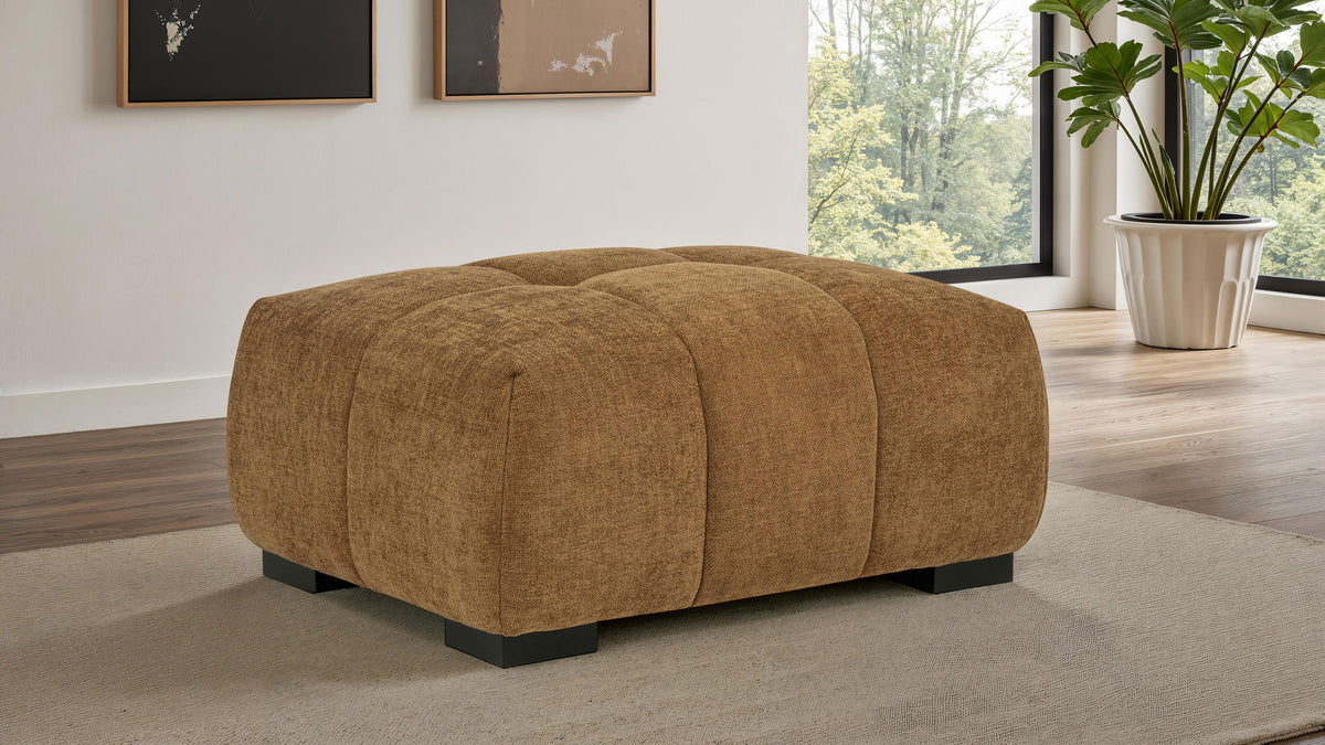 Octavia Sectional with Chaise, Accent Chair & Ottoman - Mid-Century Grid-Tufted Amber Fabric – view 3