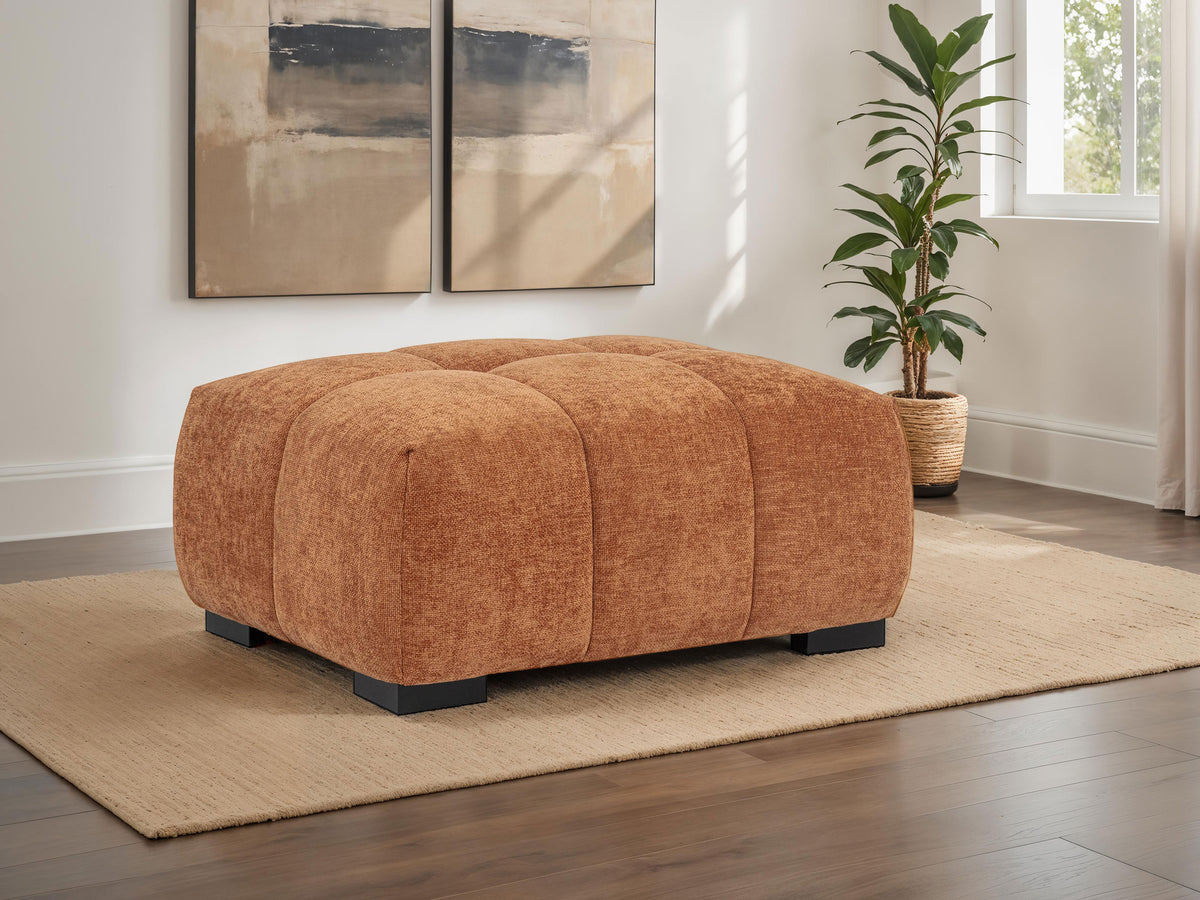 Octavia Chaise Sectional, Accent Chair & Ottoman - Mid-Century Grid-Tufted Orange Fabric โ view 19