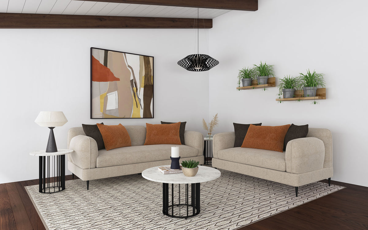 Jade Chenille Sofa & Loveseat - Sculpted Track Arms, Waterfall Seat & Metal Legs in Latte – view 19